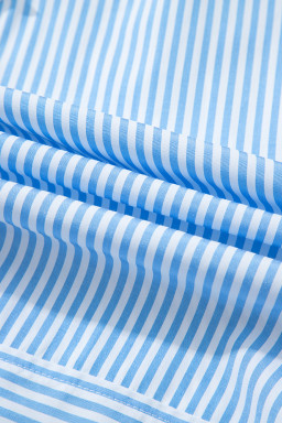 Sky Blue Striped Contrast Neckline Buttoned Shirt