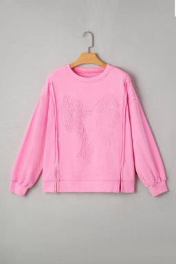 Bonbon Lace Bow Embroidered Exposed Seam Sweatshirt