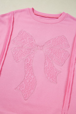 Bonbon Lace Bow Embroidered Exposed Seam Sweatshirt