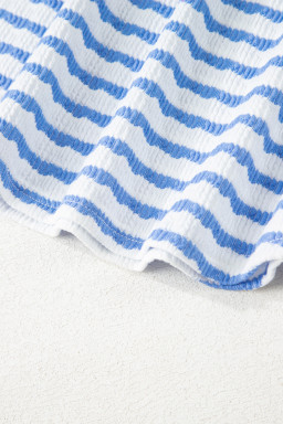 Sky Blue Striped Print Short Sleeve Top and Pocket Shorts Set