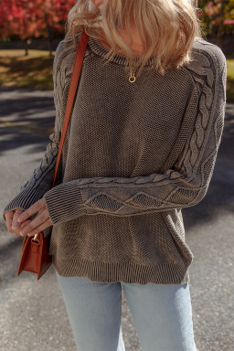 Dark Brown Cable Knit Raglan Sleeve Casual Sweater