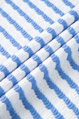 Sky Blue Striped Print Short Sleeve Top and Pocket Shorts Set