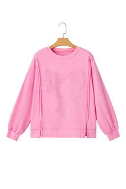 Bonbon Lace Bow Embroidered Exposed Seam Sweatshirt