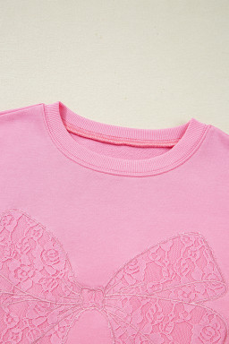 Bonbon Lace Bow Embroidered Exposed Seam Sweatshirt