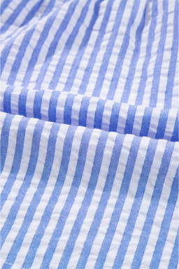 Sky Blue Striped Textured Bracelet Sleeve Tiered Mini Dress