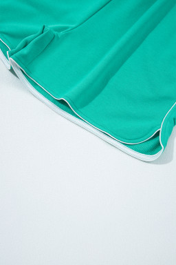 Dark Green V Neck Piping Trim Pullover Top and Shorts Set