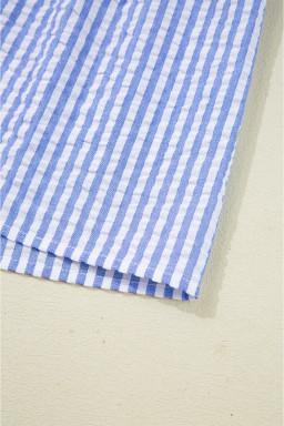 Sky Blue Striped Textured Bracelet Sleeve Tiered Mini Dress