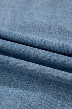 Dusk Blue Bow Tie Front Puff Sleeve Denim Top