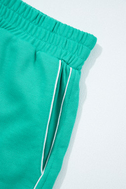 Dark Green V Neck Piping Trim Pullover Top and Shorts Set