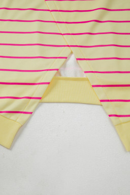 Yellow Striped Overlap Detail Drop Shoulder Pullover Sweatshirt
