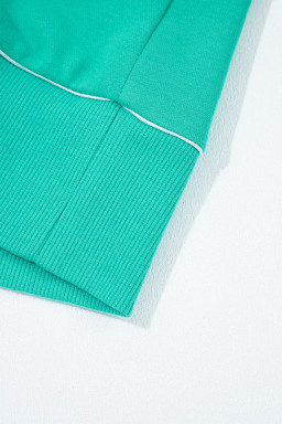 Dark Green V Neck Piping Trim Pullover Top and Shorts Set