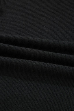 Black Ribbed Knit Cold Shoulder Plain Sweater