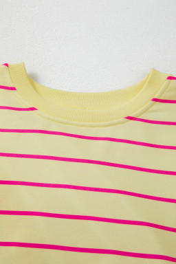 Yellow Striped Overlap Detail Drop Shoulder Pullover Sweatshirt