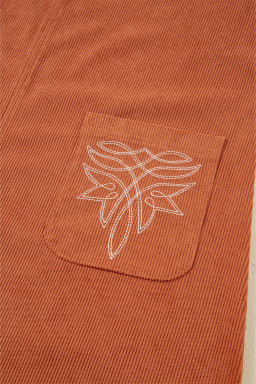 Gold Flame Corduroy Embroidered Patch Pocket Sleeveless Mini Dress