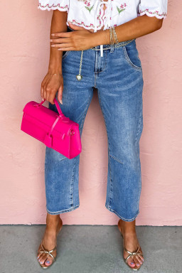 Dusk Blue High Waist Straight Leg Ankle Cropped Jeans