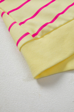Yellow Striped Overlap Detail Drop Shoulder Pullover Sweatshirt