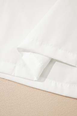 White Solid Color Frill Trim Puff Sleeve Blouse