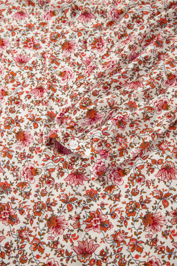 Red Floral Print Pleated Detail Notched Neck Puff Sleeve Blouse