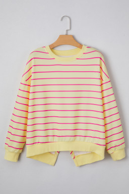 Yellow Striped Overlap Detail Drop Shoulder Pullover Sweatshirt