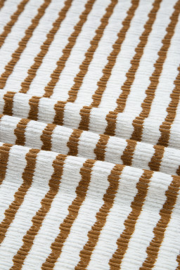 Khaki Stripe Textured Collared Pullover Top and Drawstring Pants Set