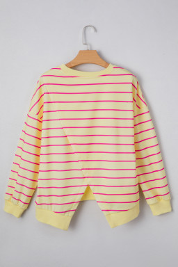 Yellow Striped Overlap Detail Drop Shoulder Pullover Sweatshirt