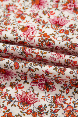 Red Floral Print Pleated Detail Notched Neck Puff Sleeve Blouse