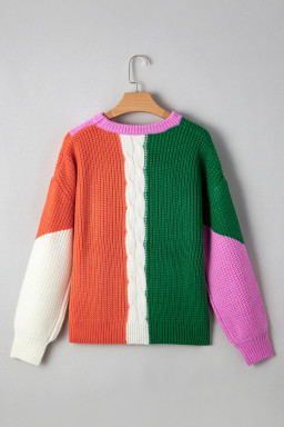 Desert Gold Colorblock Knit Drop Shoulder Loose Fit Sweater