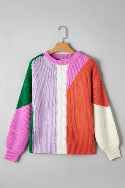 Desert Gold Colorblock Knit Drop Shoulder Loose Fit Sweater