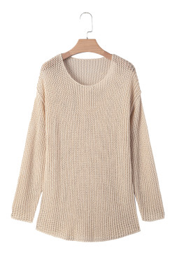 Smoke Gray Crochet Hollow-out Knit Sweater