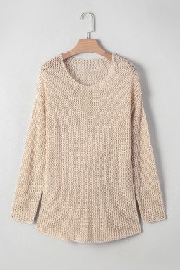 Smoke Gray Crochet Hollow-out Knit Sweater