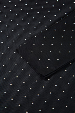 Black Rhinestone Embellished Mesh Long Sleeve Top