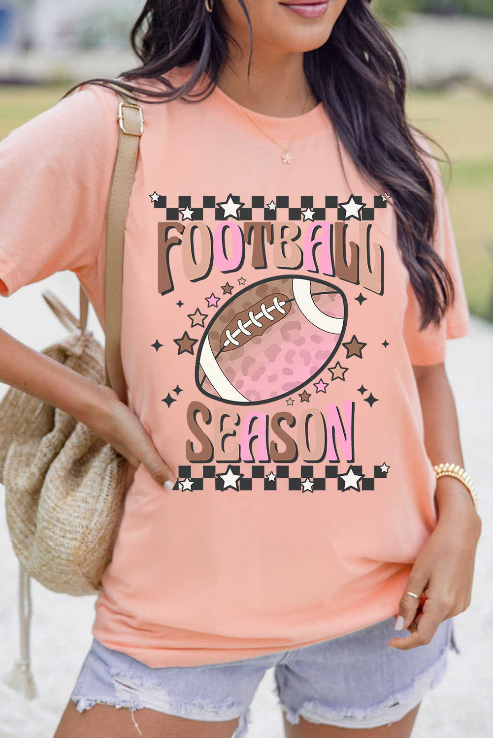 Pink FOOTBALL SEASON Heat Transfer Printing Graphic Game Day T Shirt