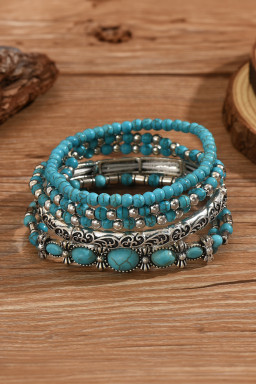 Silvery Vintage Turquoise Beaded Bracelet Set