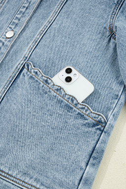 Myosotis Scallop Trim Collar Pocket Button Up Denim Jacket