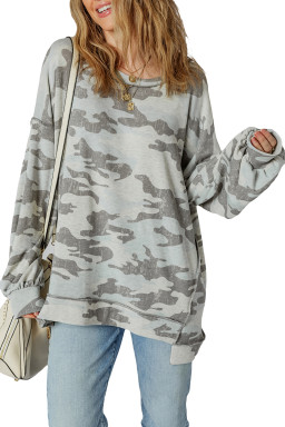 Multicolour Camouflage Print Exposed Seam Drop Shoulder Sweatshirt