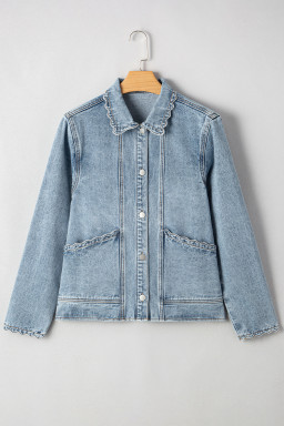 Myosotis Scallop Trim Collar Pocket Button Up Denim Jacket