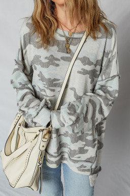 Multicolour Camouflage Print Exposed Seam Drop Shoulder Sweatshirt