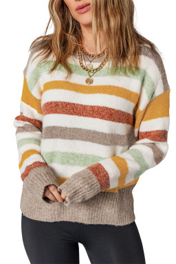 Multicolour Colorblock Drop Shoulder Crew Neck Sweater