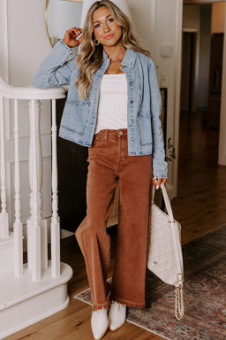 Myosotis Scallop Trim Collar Pocket Button Up Denim Jacket