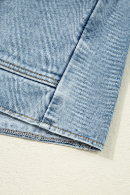 Myosotis Scallop Trim Collar Pocket Button Up Denim Jacket