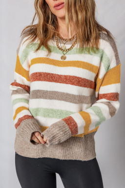 Multicolour Colorblock Drop Shoulder Crew Neck Sweater