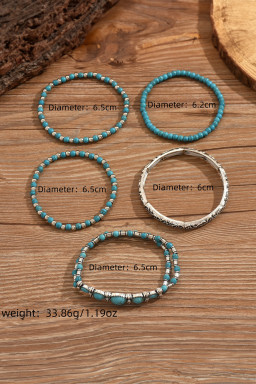 Silvery Vintage Turquoise Beaded Bracelet Set