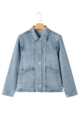 Myosotis Scallop Trim Collar Pocket Button Up Denim Jacket