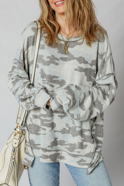 Multicolour Camouflage Print Exposed Seam Drop Shoulder Sweatshirt