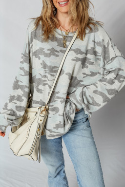 Multicolour Camouflage Print Exposed Seam Drop Shoulder Sweatshirt