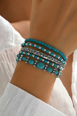 Silvery Vintage Turquoise Beaded Bracelet Set
