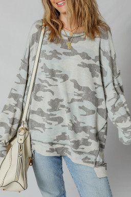 Multicolour Camouflage Print Exposed Seam Drop Shoulder Sweatshirt