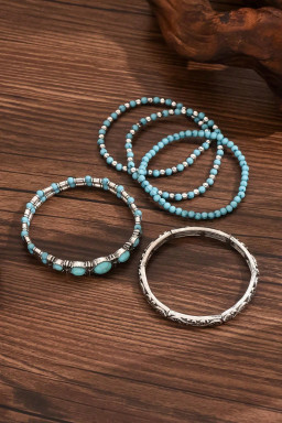 Silvery Vintage Turquoise Beaded Bracelet Set