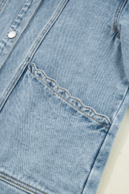 Myosotis Scallop Trim Collar Pocket Button Up Denim Jacket