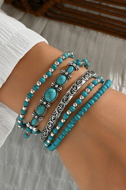 Silvery Vintage Turquoise Beaded Bracelet Set